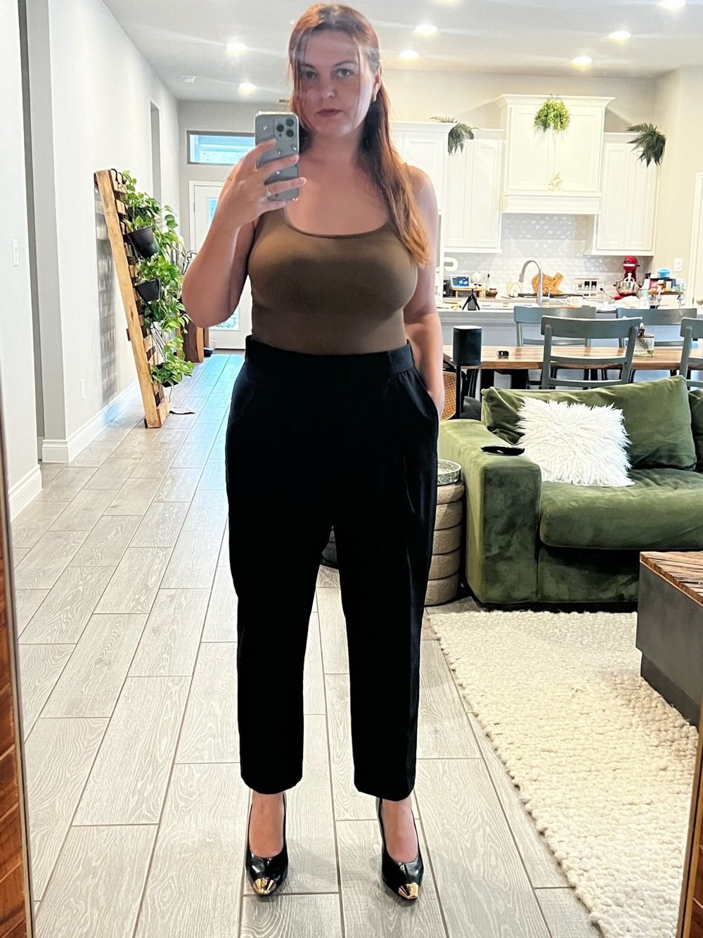 H&M Black High-Waist Straight-Leg Trousers